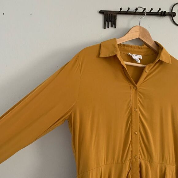 For the Republic mustard yellow button down high-low long sleeve longline blouse - Picture 6 of 8